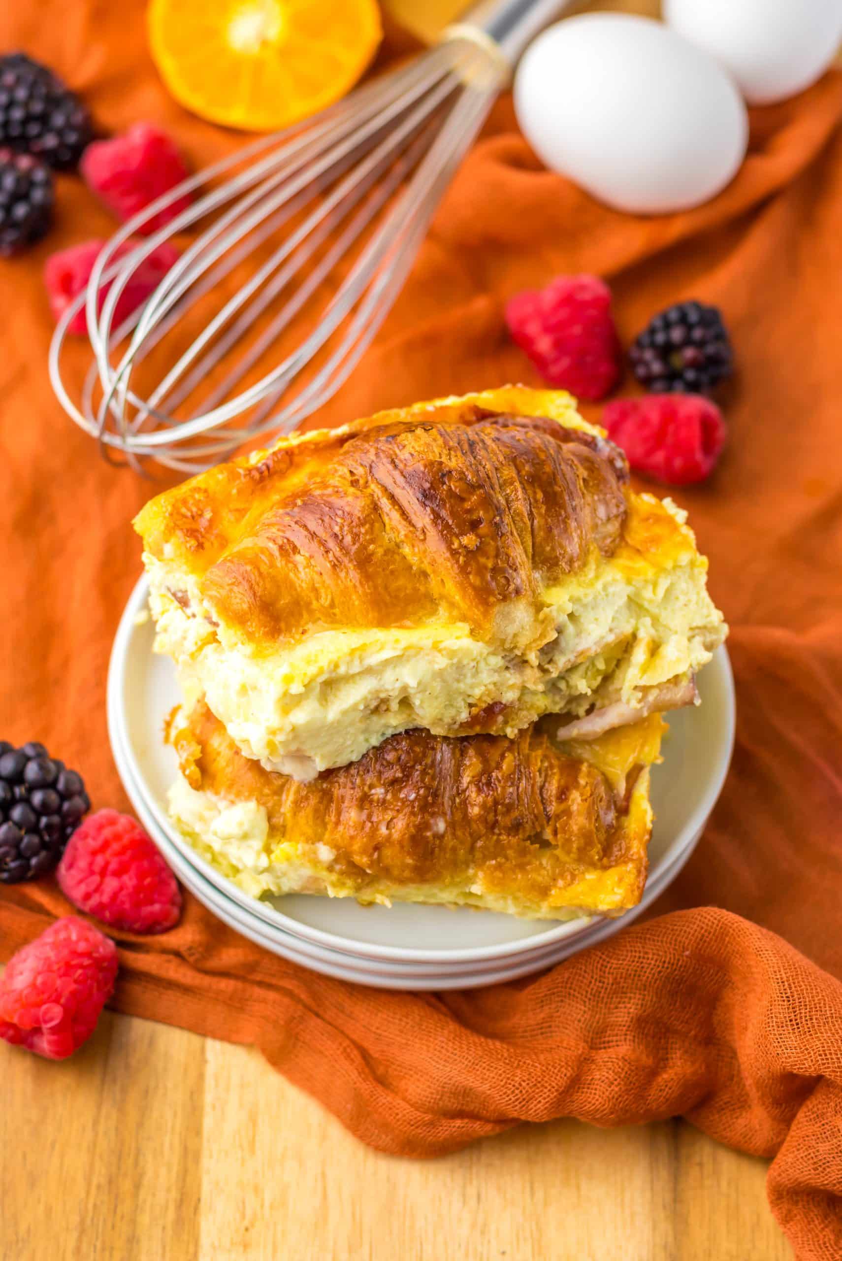 Ham and Swiss Croissant Bake plated