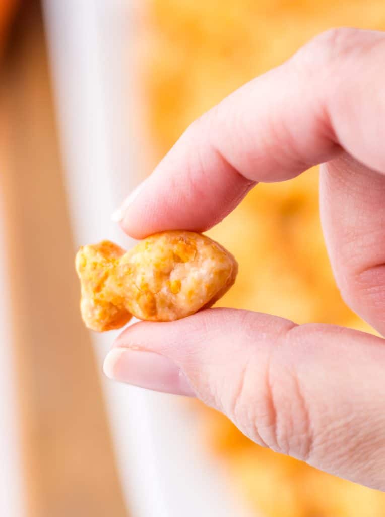 Homemade Goldfish Crackers in hand