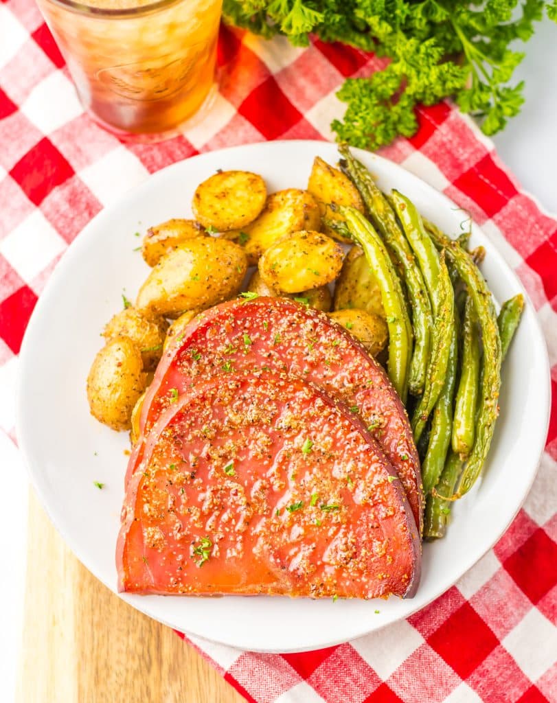 Sheet Pan Ham Steak Dinner plated