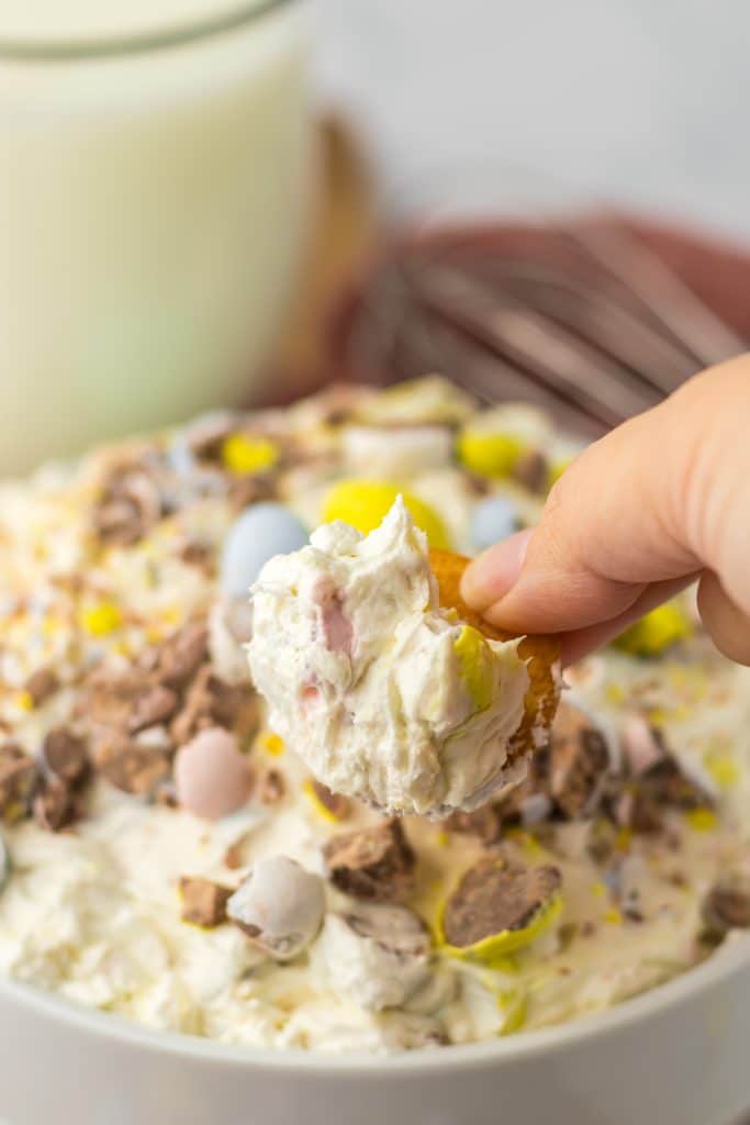Cadbury Egg Dip on cookie