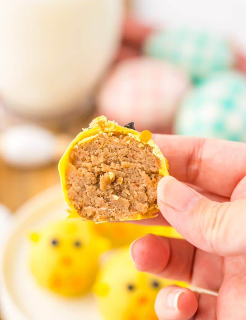 Carrot Cake Chick Truffles cut in half