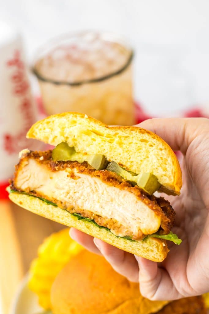 Copycat Chick Fil A Sandwiches in half