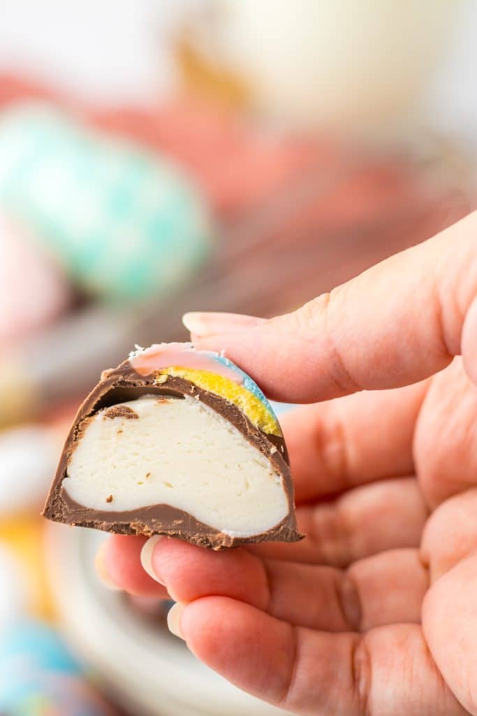 Easter Marshmallow Eggs in hand