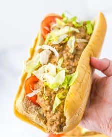 Slow Cooker Chopped Cheese Sandwiches in hand