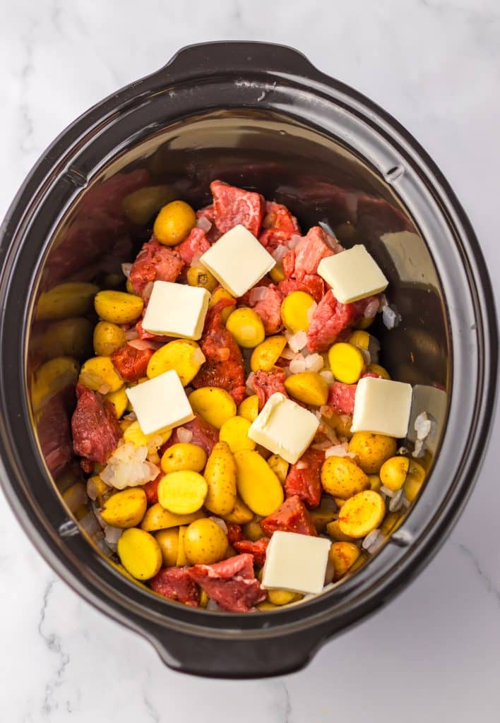 Slow Cooker Steak and Potato Soup in slow cooker