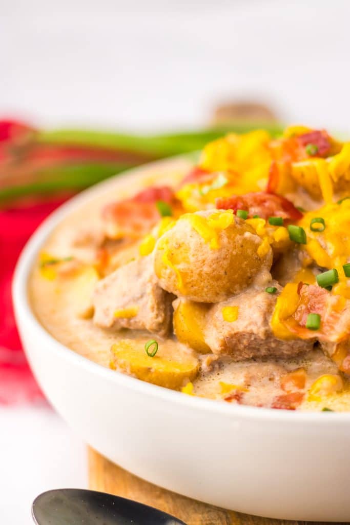 Slow Cooker Steak and Potato Soup in a bowl