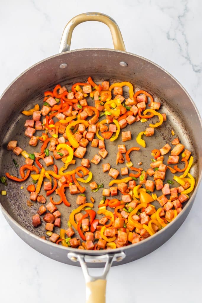 Hawaiian Fried Rice ingredients in pan