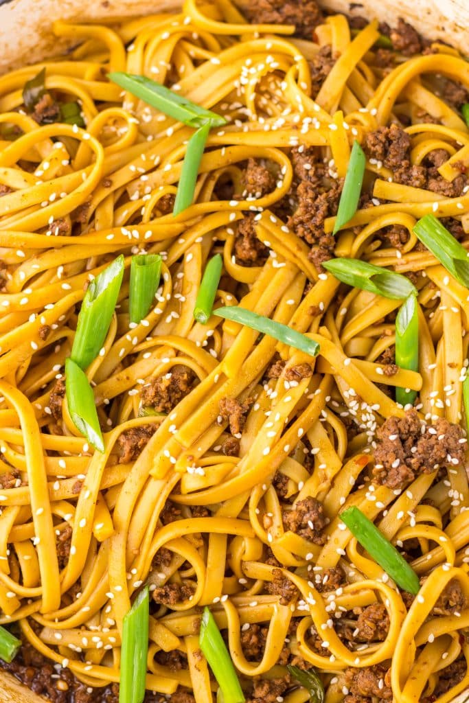 Mongolian Beef Noodles close up