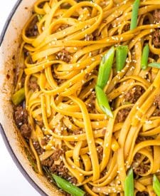 Mongolian Beef Noodles in pan