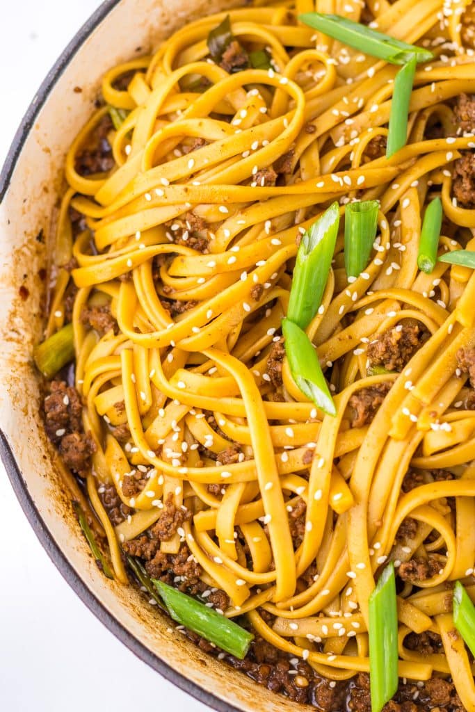 Mongolian Beef Noodles in pan