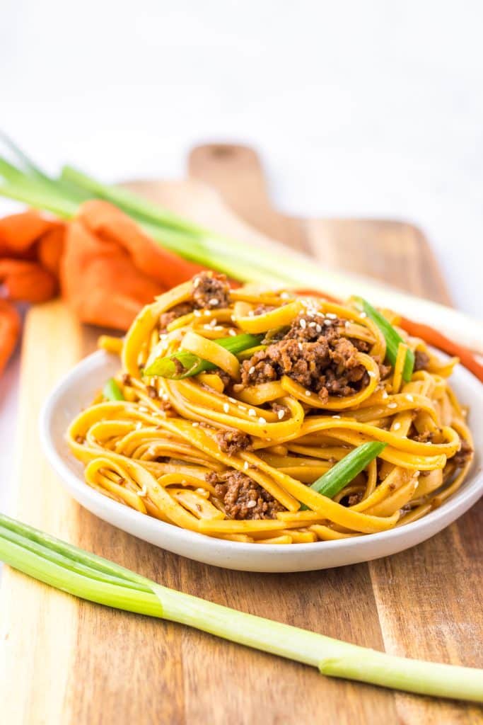 Mongolian Beef Noodles plated