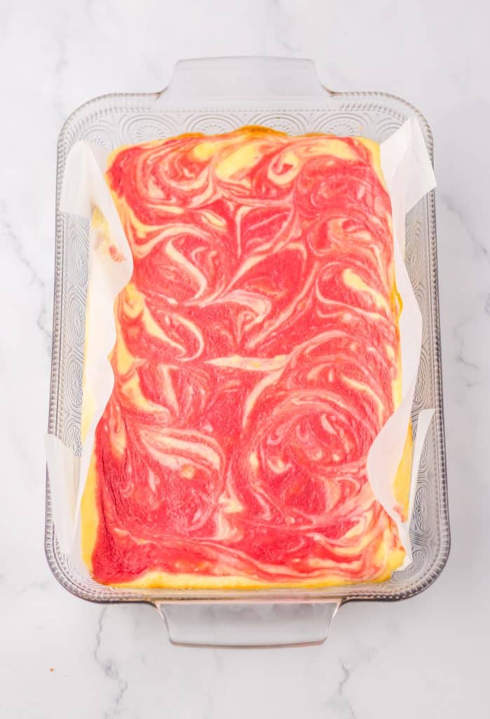 Raspberry Lemon Cheesecake Bars baked