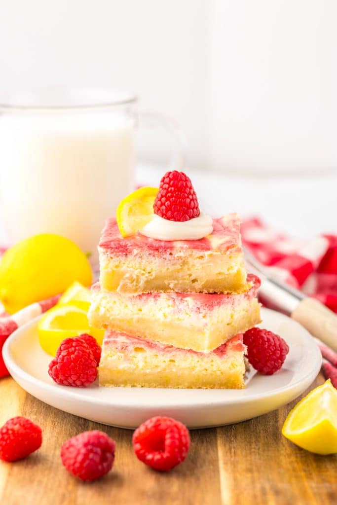 Raspberry Lemon Cheesecake Bars plated