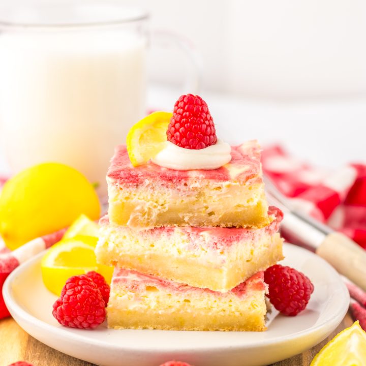 Raspberry Lemon Cheesecake Bars plated