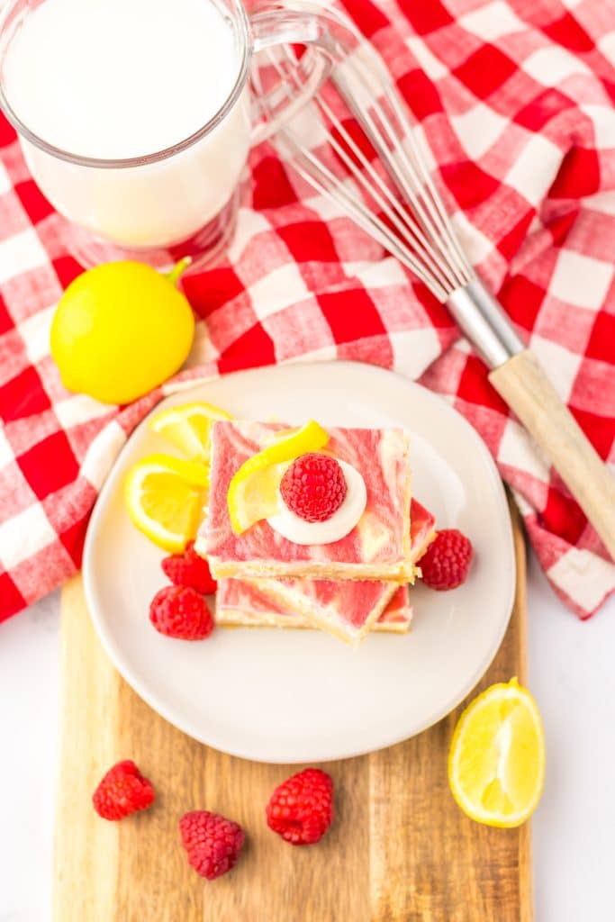 Raspberry Lemon Cheesecake Bars plated