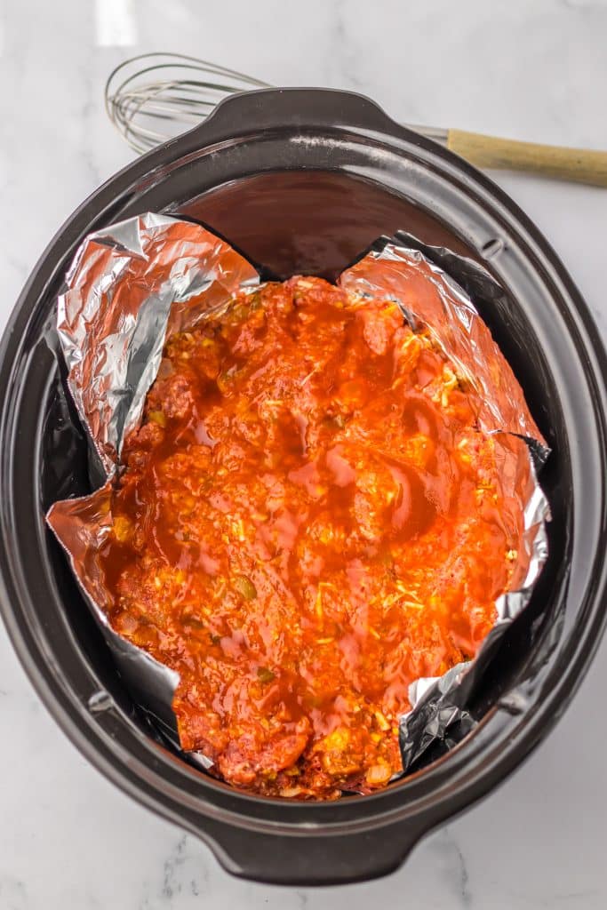 Slow Cooker Taco Meatloaf in slow cooker