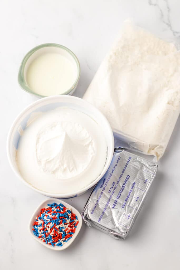4th of July Cake Batter Dip ingredients 