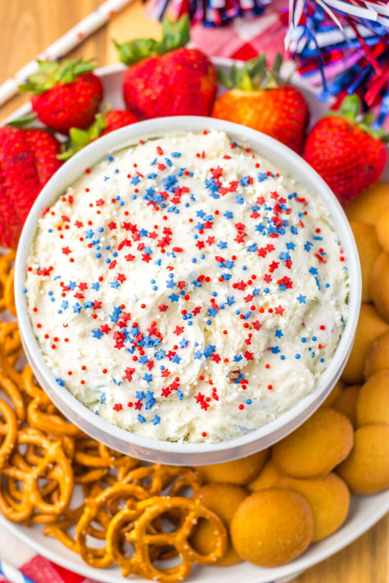 4th of July Cake Batter Dip in bowl