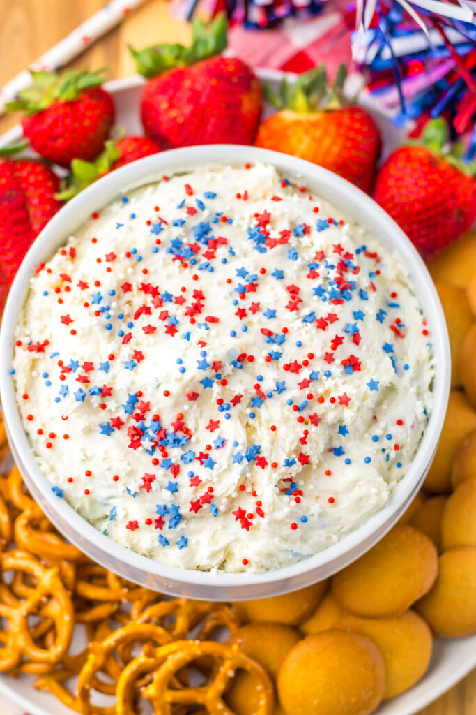 4th of July Cake Batter Dip in bowl