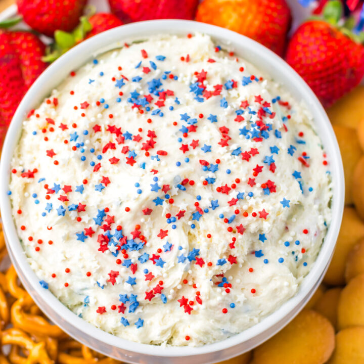 4th of July Cake Batter Dip in bowl