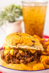 Arbys Beef and Cheddar Sloppy Joes plated