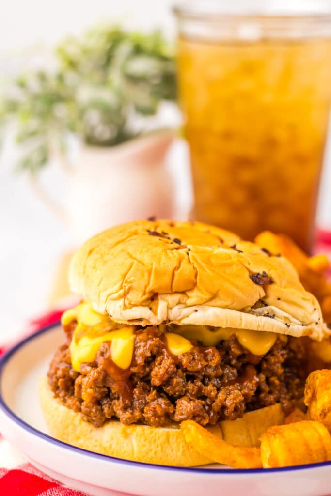 Arbys Beef and Cheddar Sloppy Joes plated