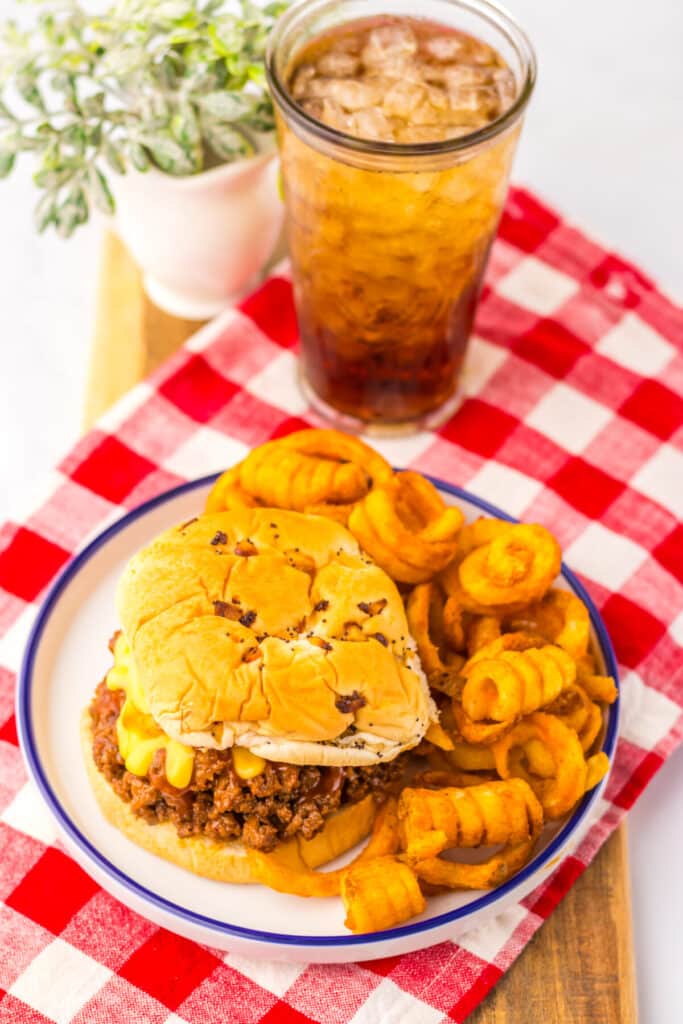 Arbys Beef and Cheddar Sloppy Joes plated