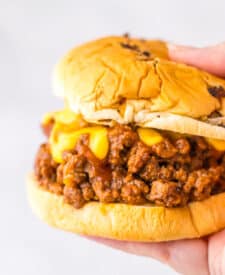 Arbys Beef and Cheddar Sloppy Joes in hand