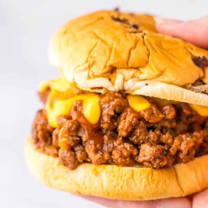 Arbys Beef and Cheddar Sloppy Joes in hand