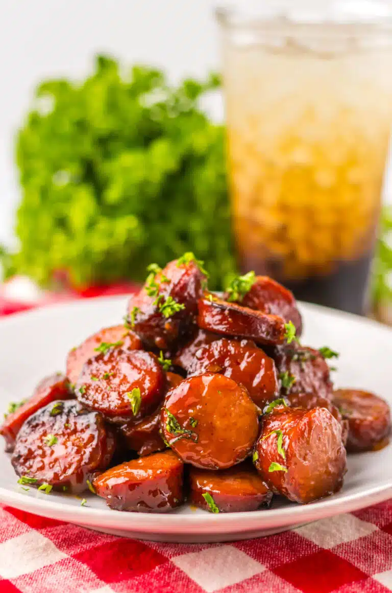 Baked BBQ Kielbasa plated