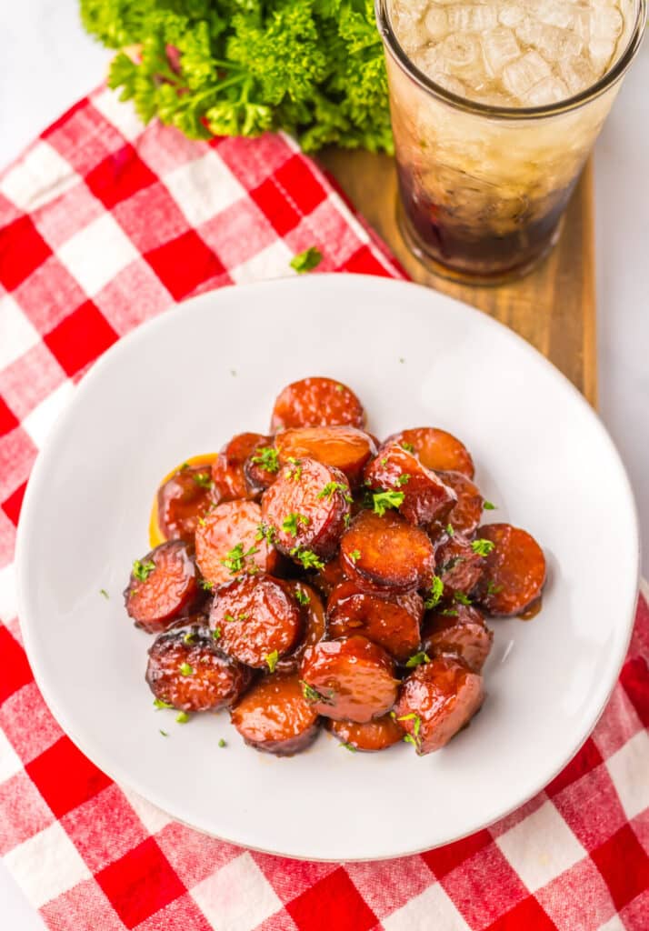 Baked BBQ Kielbasa plated