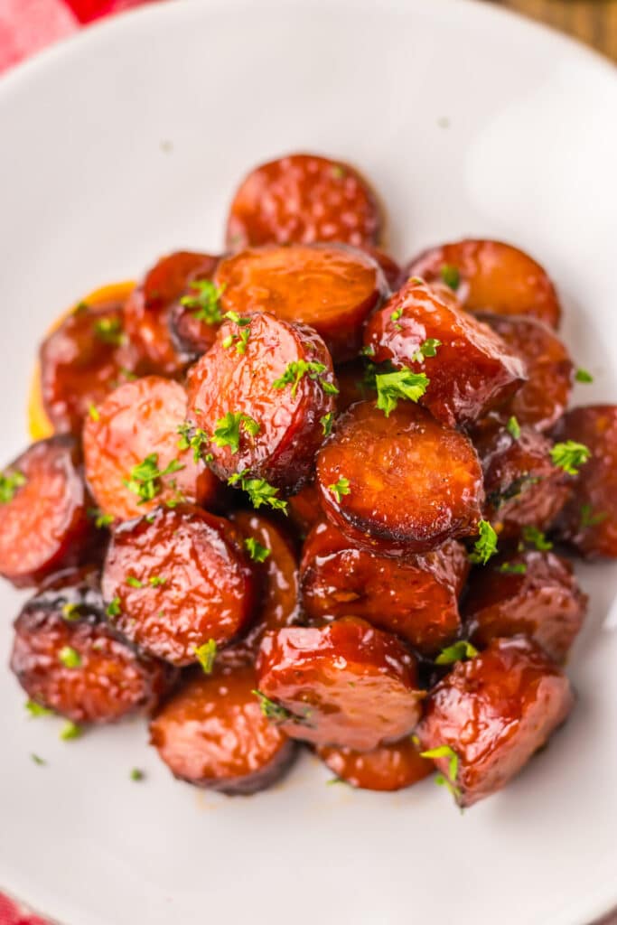 Baked BBQ Kielbasa plated