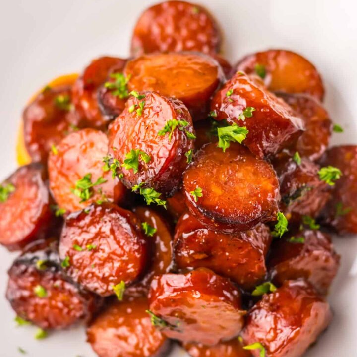Baked BBQ Kielbasa plated
