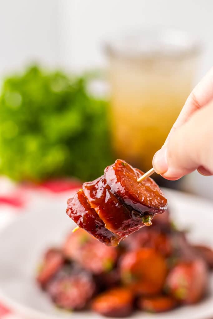Baked BBQ Kielbasa on toothpick