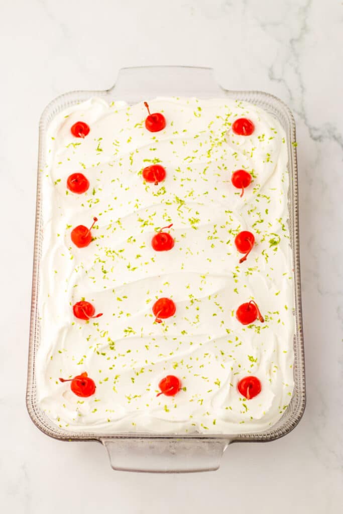 Cherry Limeade Poke Cake finished