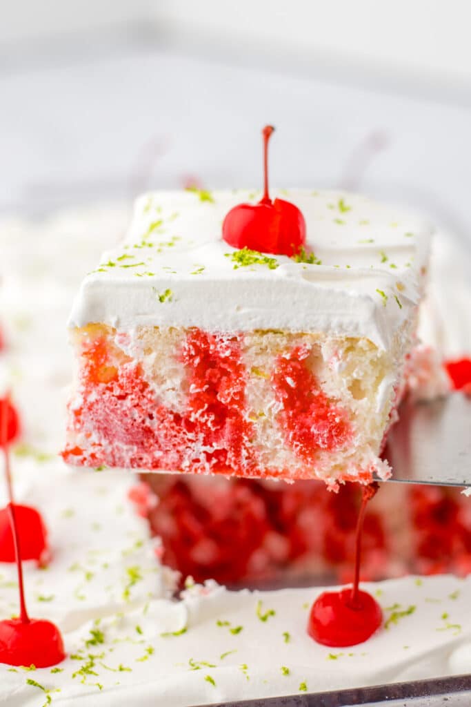 Cherry Limeade Poke Cake slice