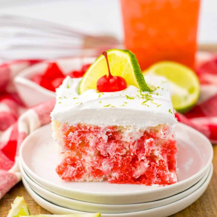 Cherry Limeade Poke Cake plated