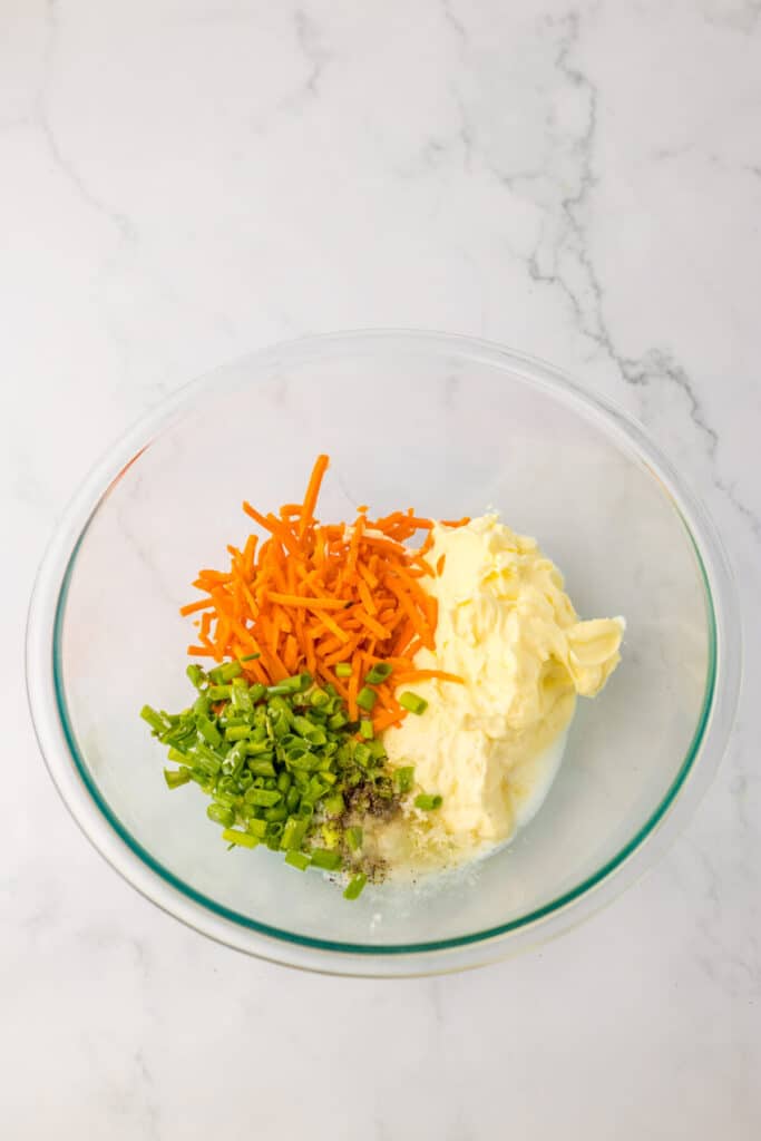 Hawaiian Macaroni Salad ingredients in bowl