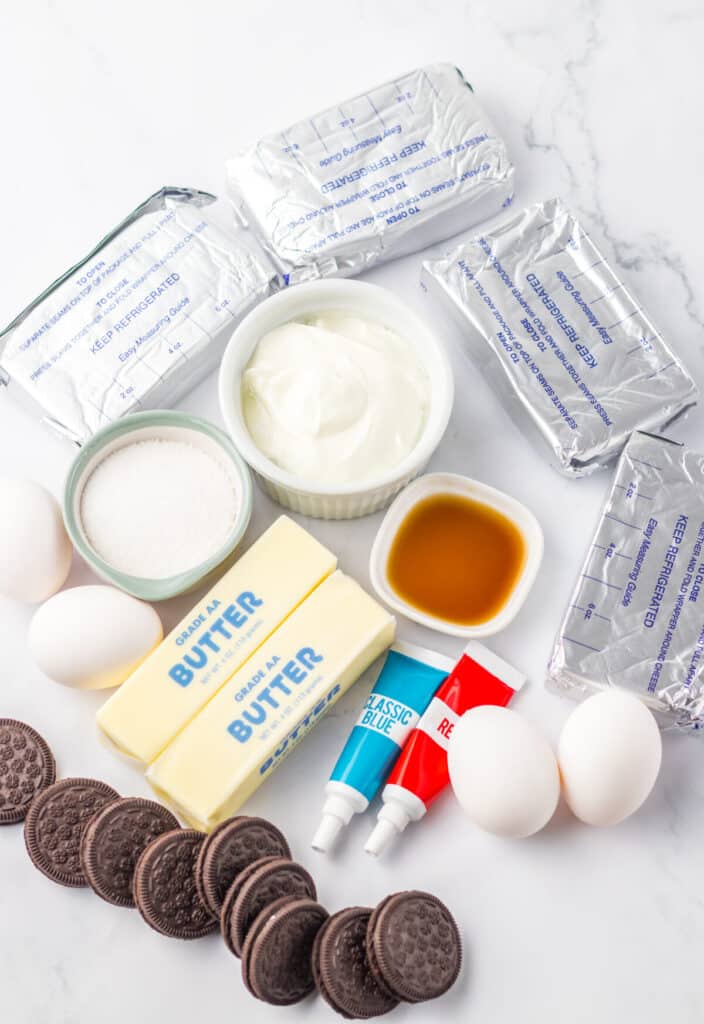 Red White Blue Cheesecake Bars ingredients