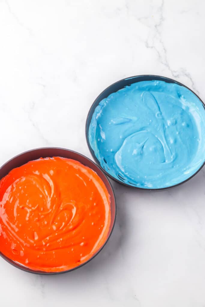 Red White Blue Cheesecake Bars batter dyed