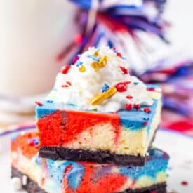 Red White Blue Cheesecake Bars plated