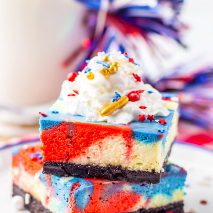 Red White Blue Cheesecake Bars plated