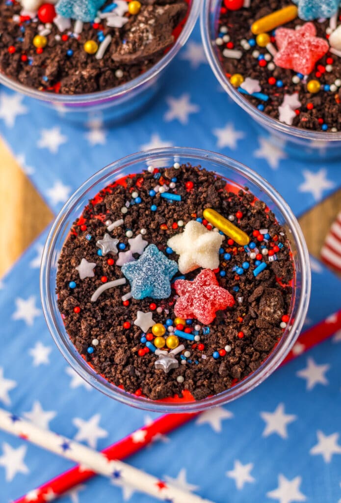 Red White Blue Dirt Cups close up