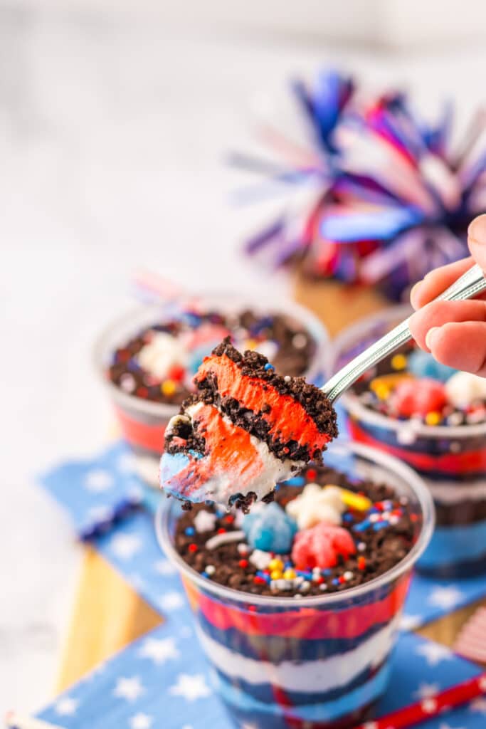 Red White Blue Dirt Cups bite shot