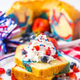 Red White Blue Mile High Pound Cake plated