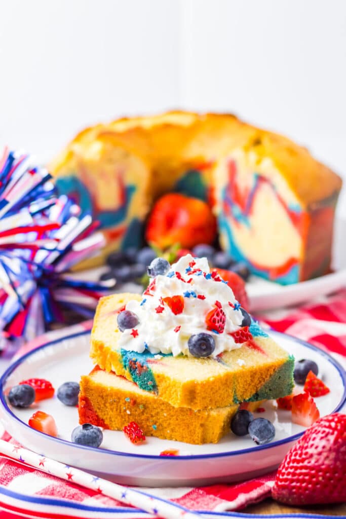 Red White Blue Mile High Pound Cake plated