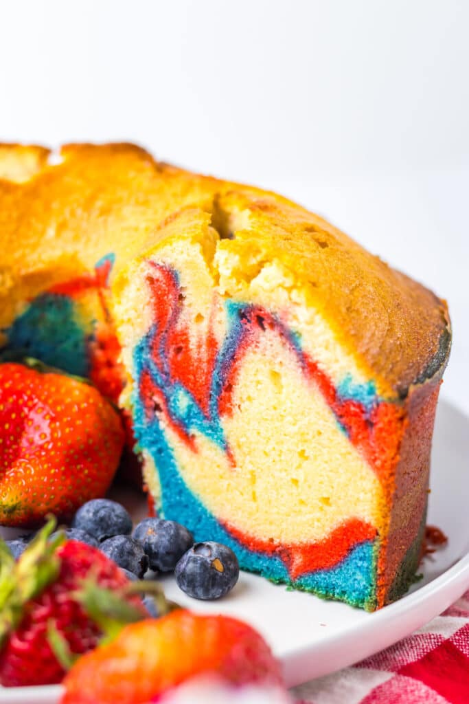 Red White Blue Mile High Pound Cake plated