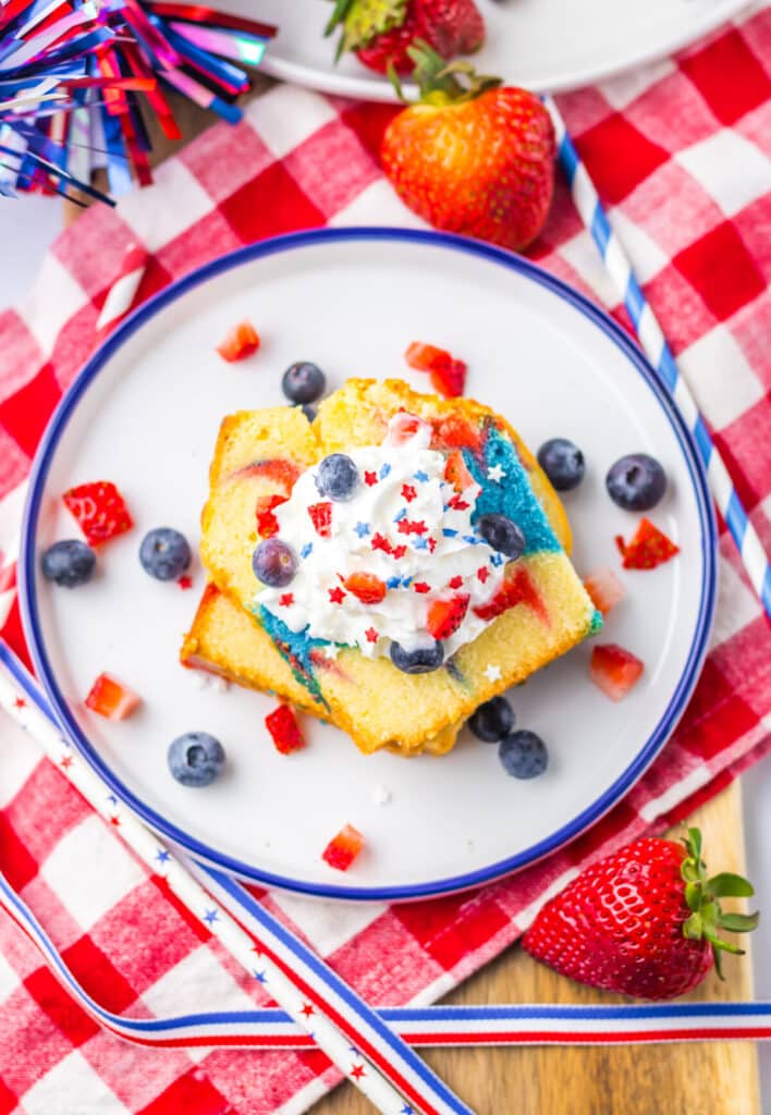 Red White Blue Mile High Pound Cake plated