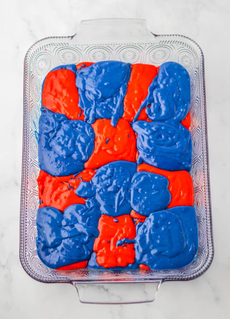 Red White Blue Poke Cake in pan