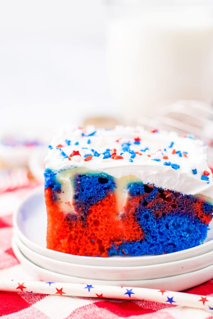 Red White Blue Poke Cake plated